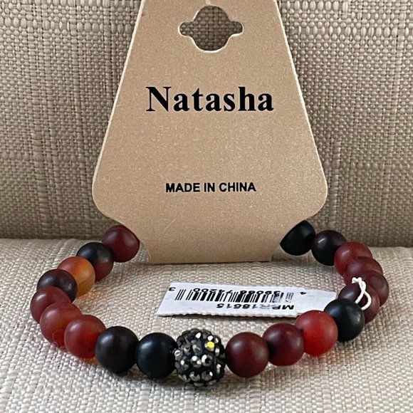 Natasha Bracelet Real Stone Brown Black Stretched Wrist Band Unisex Band - Picture 3 of 11